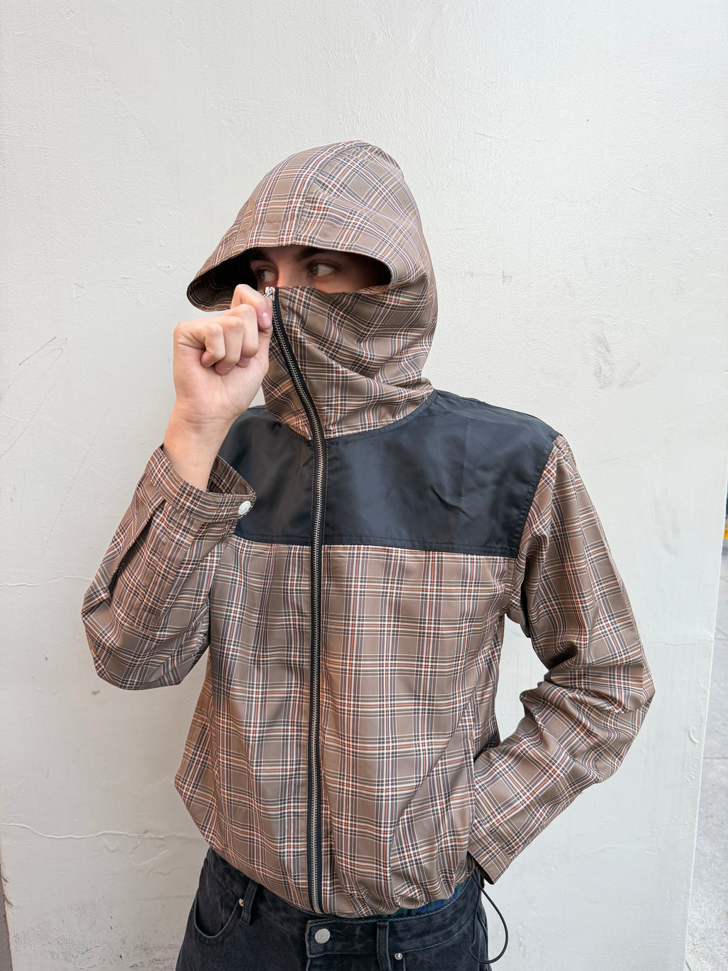 Plaid Panel Windbreaker