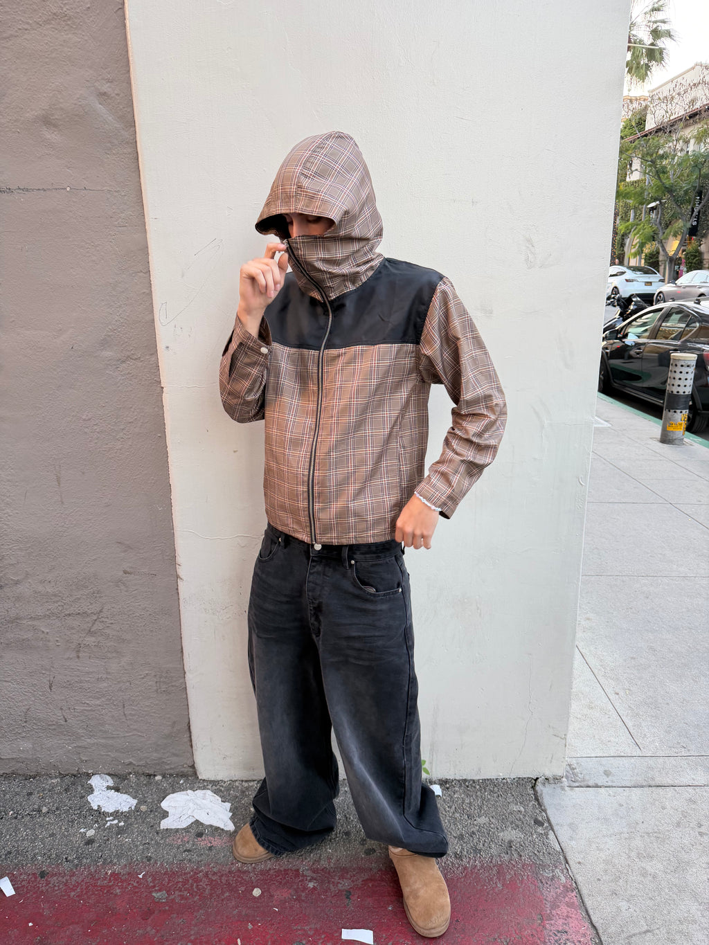 Plaid Panel Windbreaker