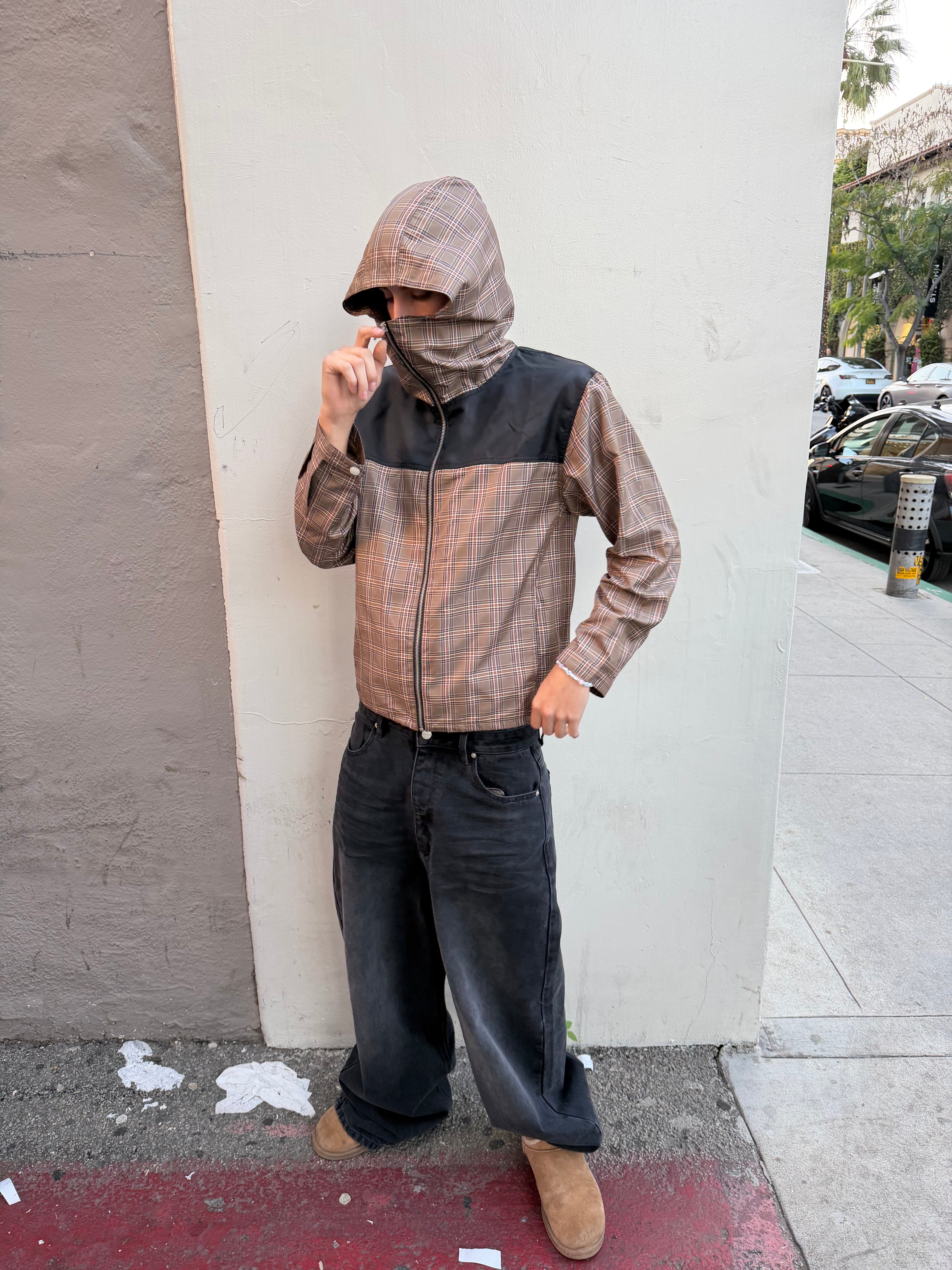 Plaid Panel Windbreaker