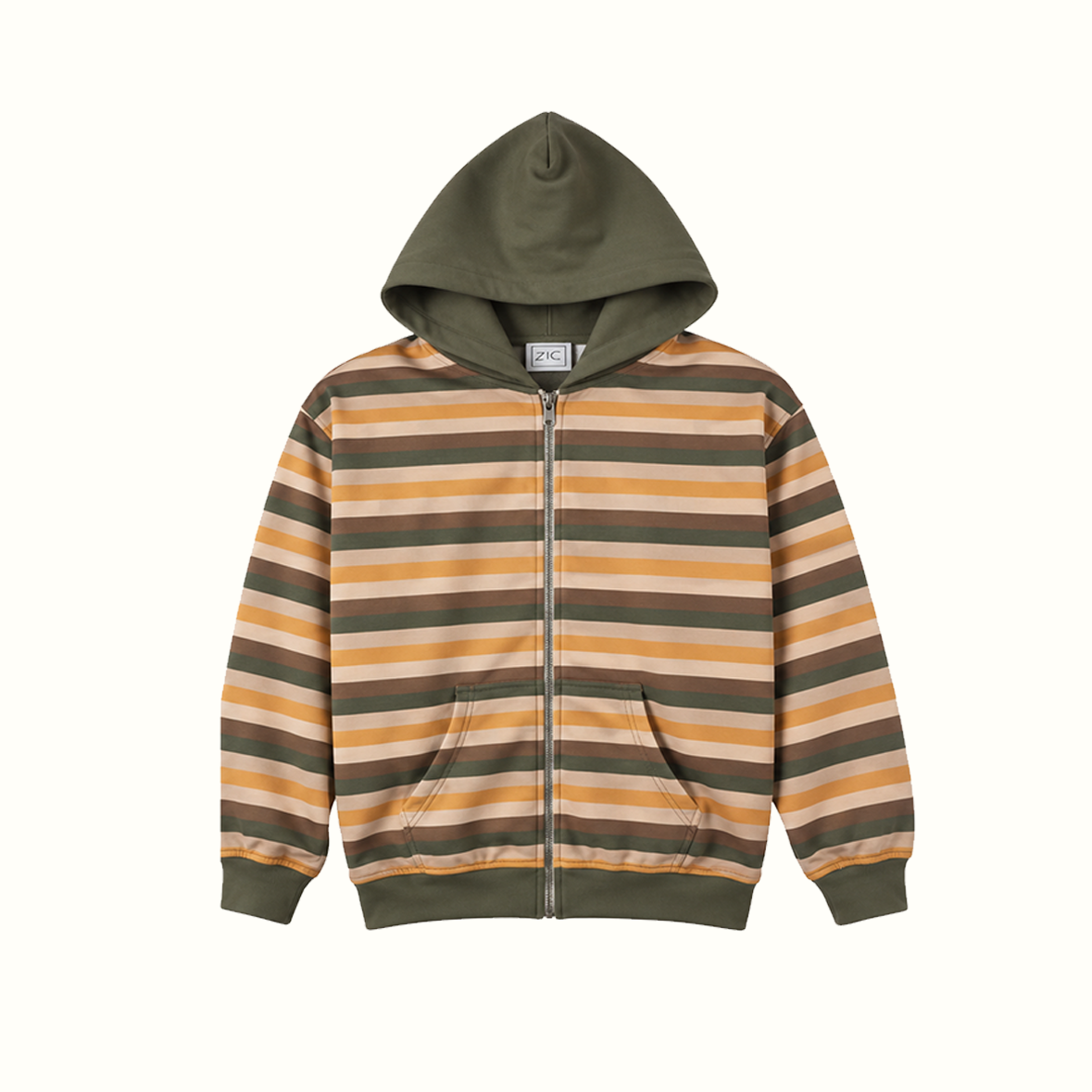 Olive Striped Zip