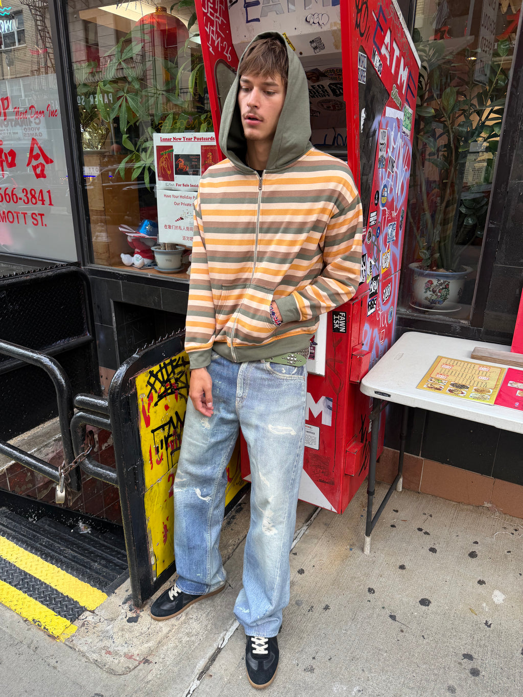 Olive Striped Zip